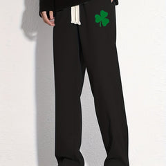 Clover Cotton Sweatpants Men's Casual Solid Loose Fit Drawstring Pants