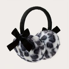 Leopard Print Plush Ear Muffs with Bow Detail - Warm & Cozy