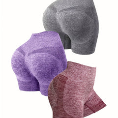 3 Pcs Yoga Shorts Seamless High Waist Butt Lifting Multicolor