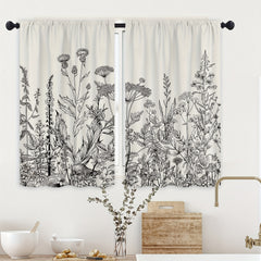 2pcs Floral Flower Botanical Kitchen Curtains Rod Pocket Short Cafe