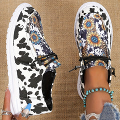 Women's Sunflower Print Canvas Shoes Lightweight Low Top Lace Up Shoes