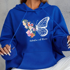 Butterfly & Floral Print Hoodie Casual Sweatshirt