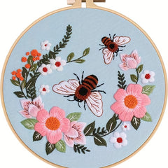 Flower Bee Embroidery Kit with Hoop DIY Cross Stitch Set