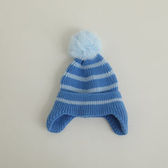 Striped Wool Ball Knitted Hat for Baby Boy and Girl