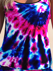 Tie Dye Tankini Set Women's Scoop Neck Top & Shorts S