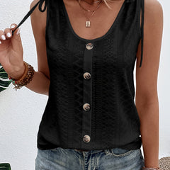 Eyelet Embroidered Button Tank Top Sleeveless Casual Summer Women's Clothing