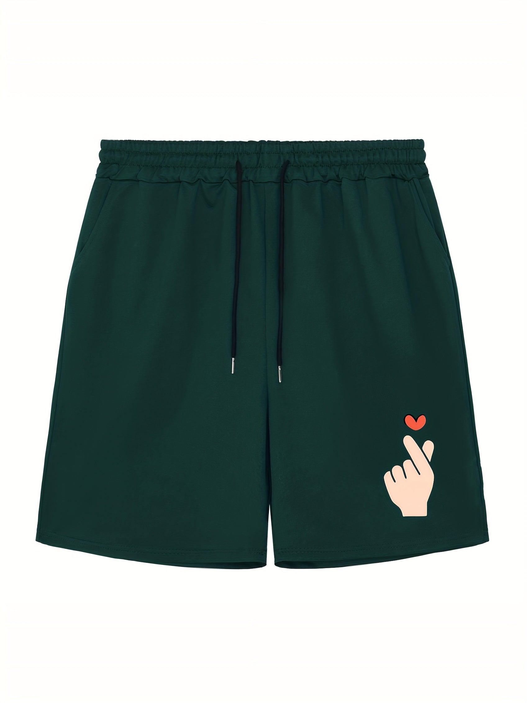 Men's Love Gesture Print Workout Shorts Breathable Drawstring Sports Shorts