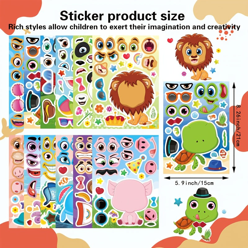 Animal Mix and Match DIY Face Stickers Single Use Rectangle Shape