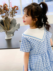 Girls Plaid Dress Short Sleeve Casual Cotton Kids Summer Clothing
