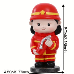 Firefighter Figurine Red Resin Crafted Doll Fire Truck Gear Christmas Gift Decor