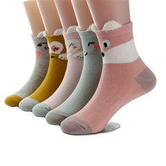 5 Pairs Cartoon Socks for Kids, Breathable & Comfy, Fits 1-12 Years
