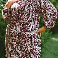 Casual Dress Women's Plus Allover Print Lantern Sleeve Round Neck Loos