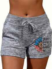 American Flag Drawstring Shorts for Women