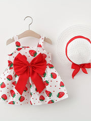 Toddler Girl's Strawberry Graphic Cami Dress & Hat Princess Costume