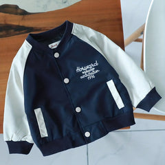Boys Letter Print Button Down Baseball Jacket