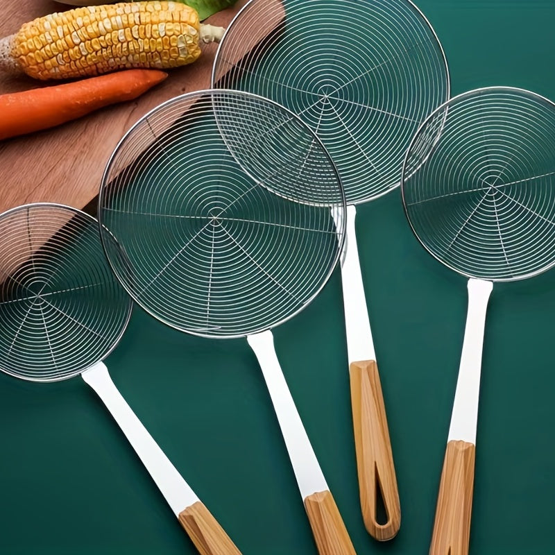 Stainless Steel Slotted Spoon with Wood Handle for Noodles and Frying