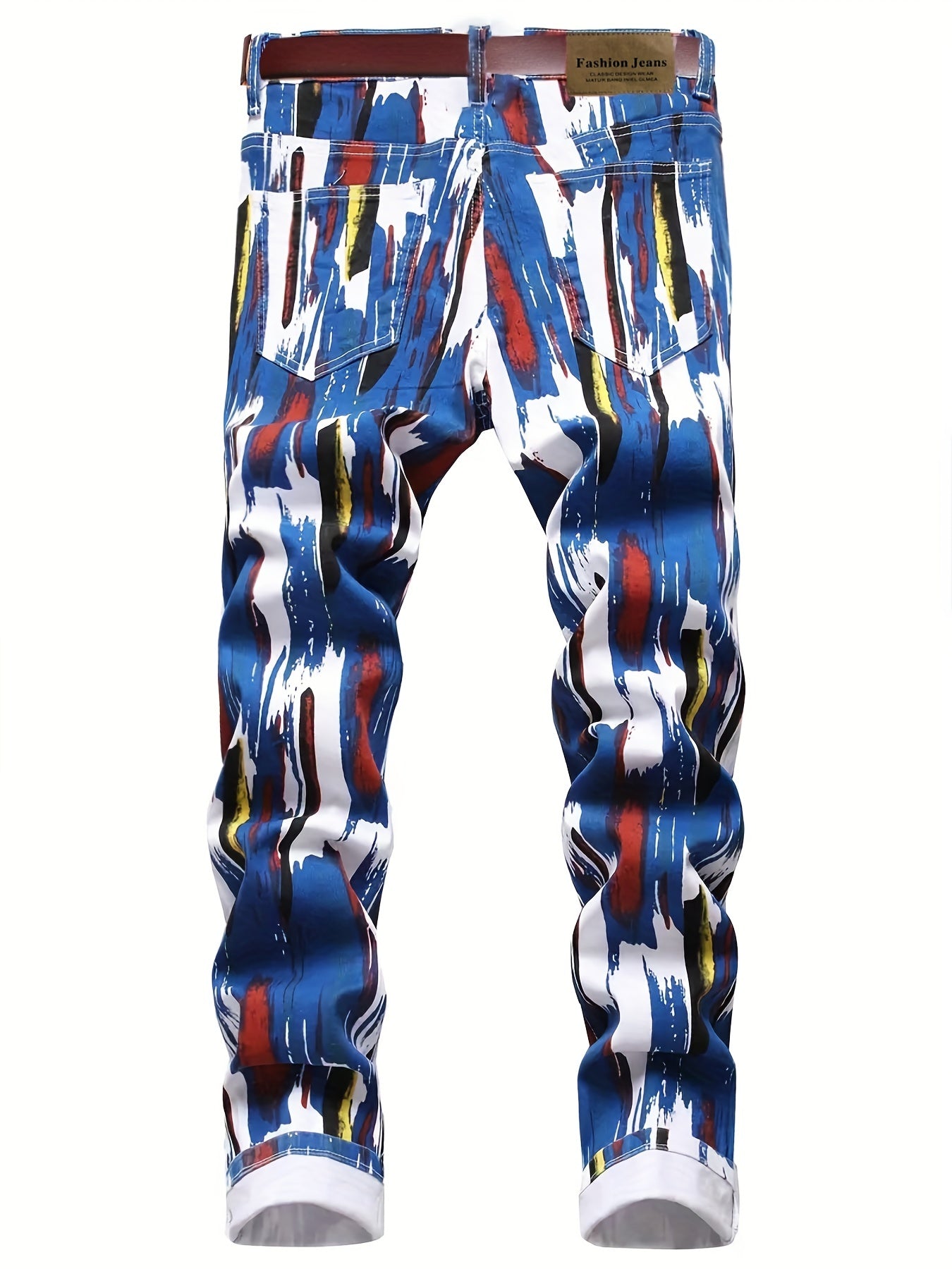 Colorful Brush Stroke Jeans Casual Allover Print Denim Pants