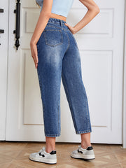 Asymmetrical Straight Jeans High Waist Denim Pants Women's Clothing