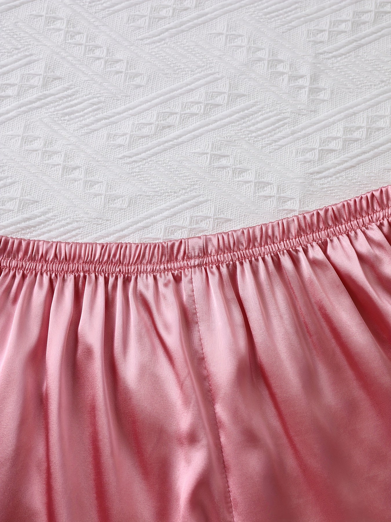 Satin Pajama Set Short Sleeve Top & Ruffle Shorts