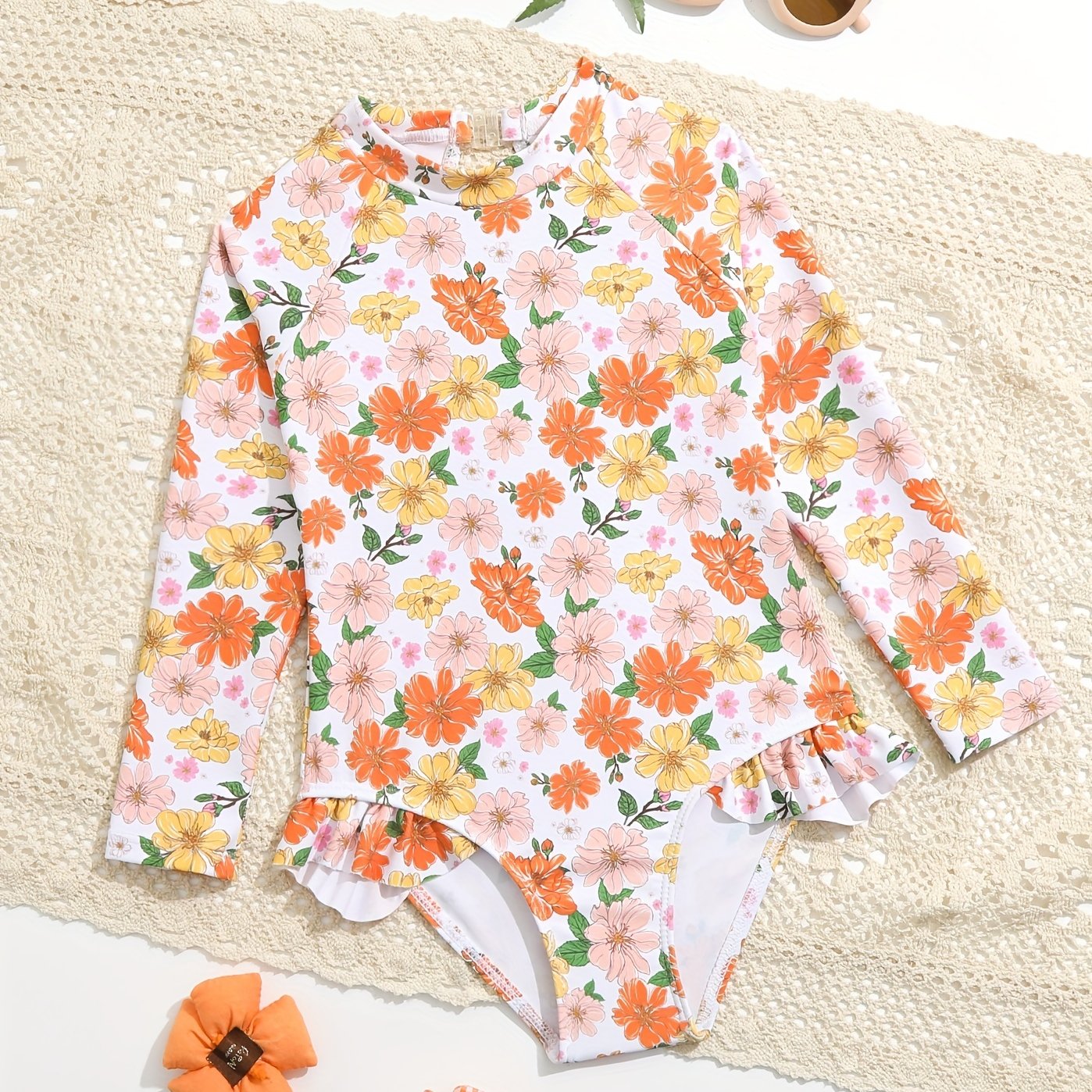 Toddler Girls Floral Ruffle Swimsuit with Cut Out Back