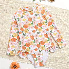 Toddler Girls Floral Ruffle Swimsuit with Cut Out Back