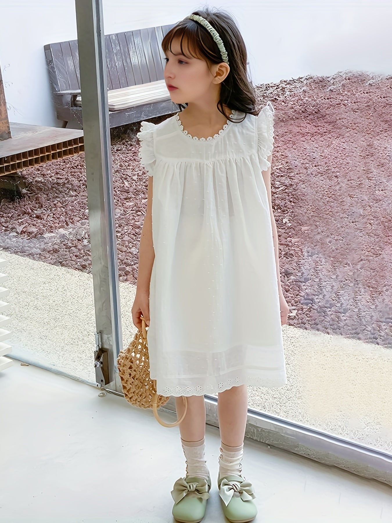 Girl's Cotton Floral Princess Dress Sleeveless Crew Neck for Summer Party