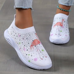 Women's Cartoon Pattern Sock Shoes Casual Rhinestone Decor Low Top