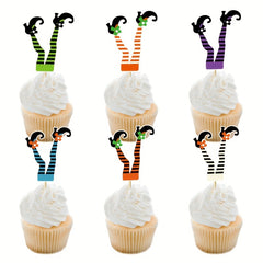 12pcs Halloween Witch's Boot Cake Topper Set Cupcake Decorations