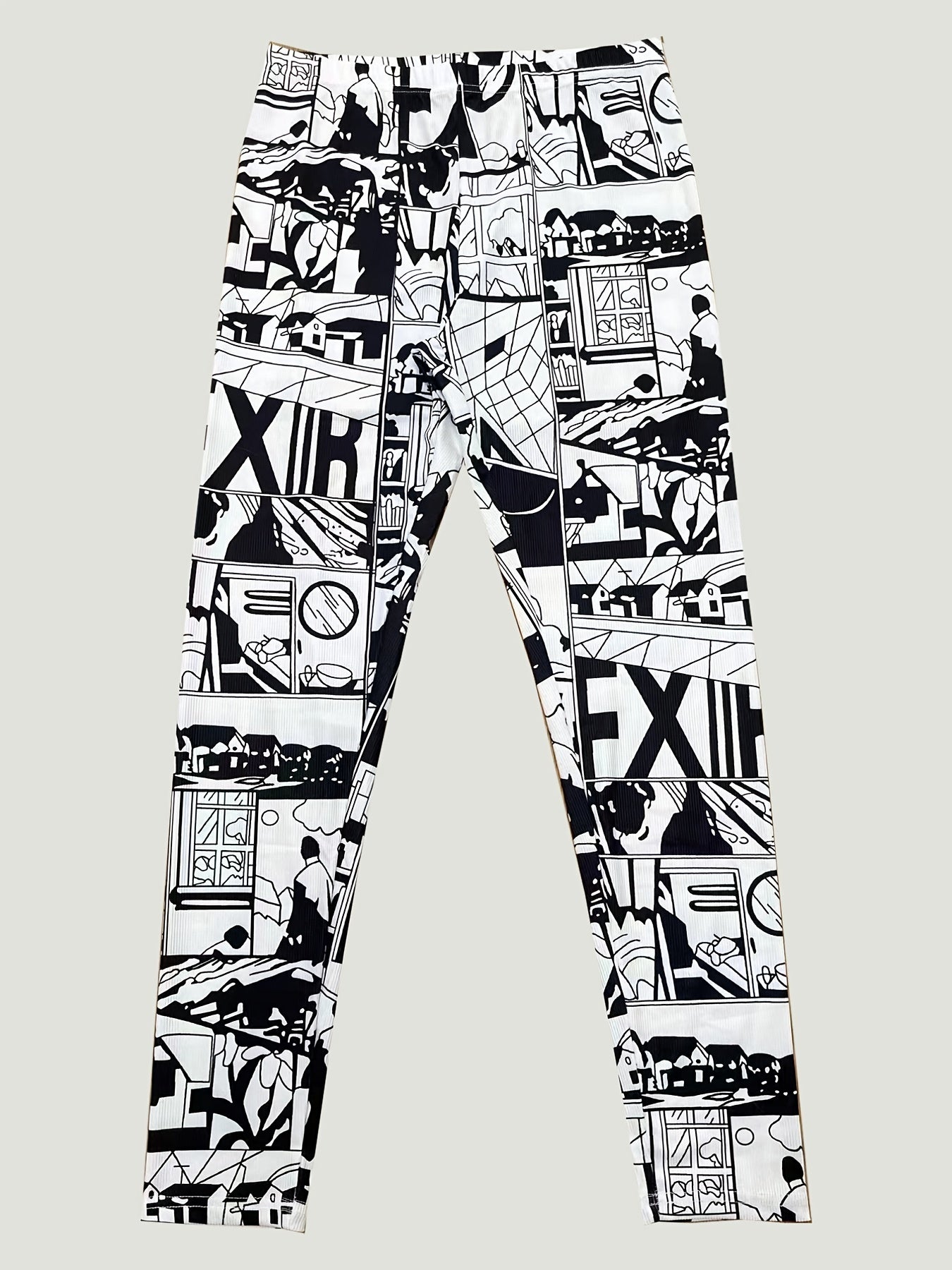 Graffiti Print Skinny Leggings Stretchy Casual Leggings Women's Clothing
