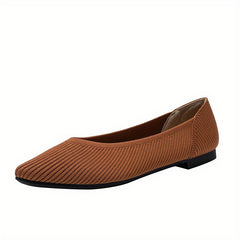 Women's Rib Knit Flat Shoes Pointed Toe Slip-On Soft Sole Casual Shoes