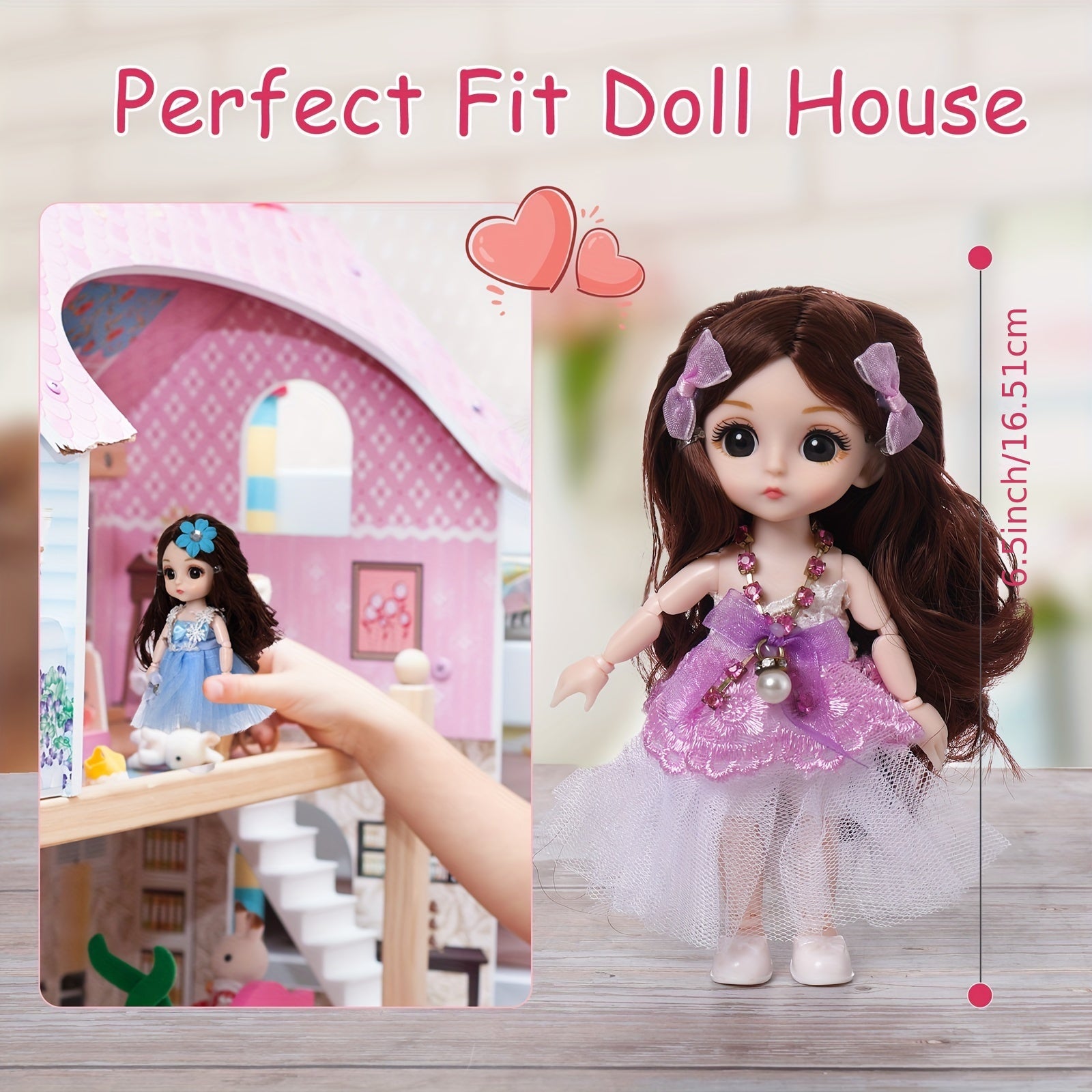 6pcs Mini Princess Doll Set with Accessories Mixed Colors