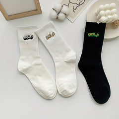 3 Pairs Letter Embroidery Crew Socks Comfy Breathable Sports Stockings