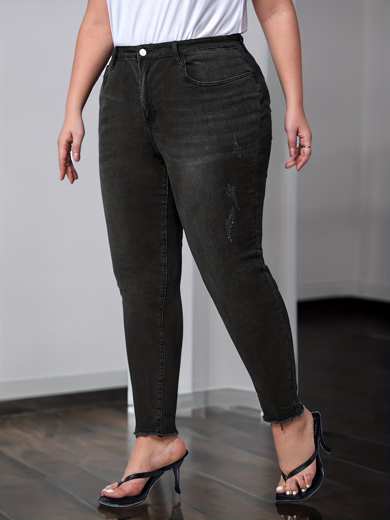 Ripped Raw Trim High Rise Skinny Jeans