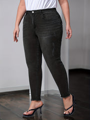 Ripped Raw Trim High Rise Skinny Jeans
