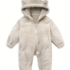 Baby Plush Polar Fleece Jumpsuit With Rabbit Ears