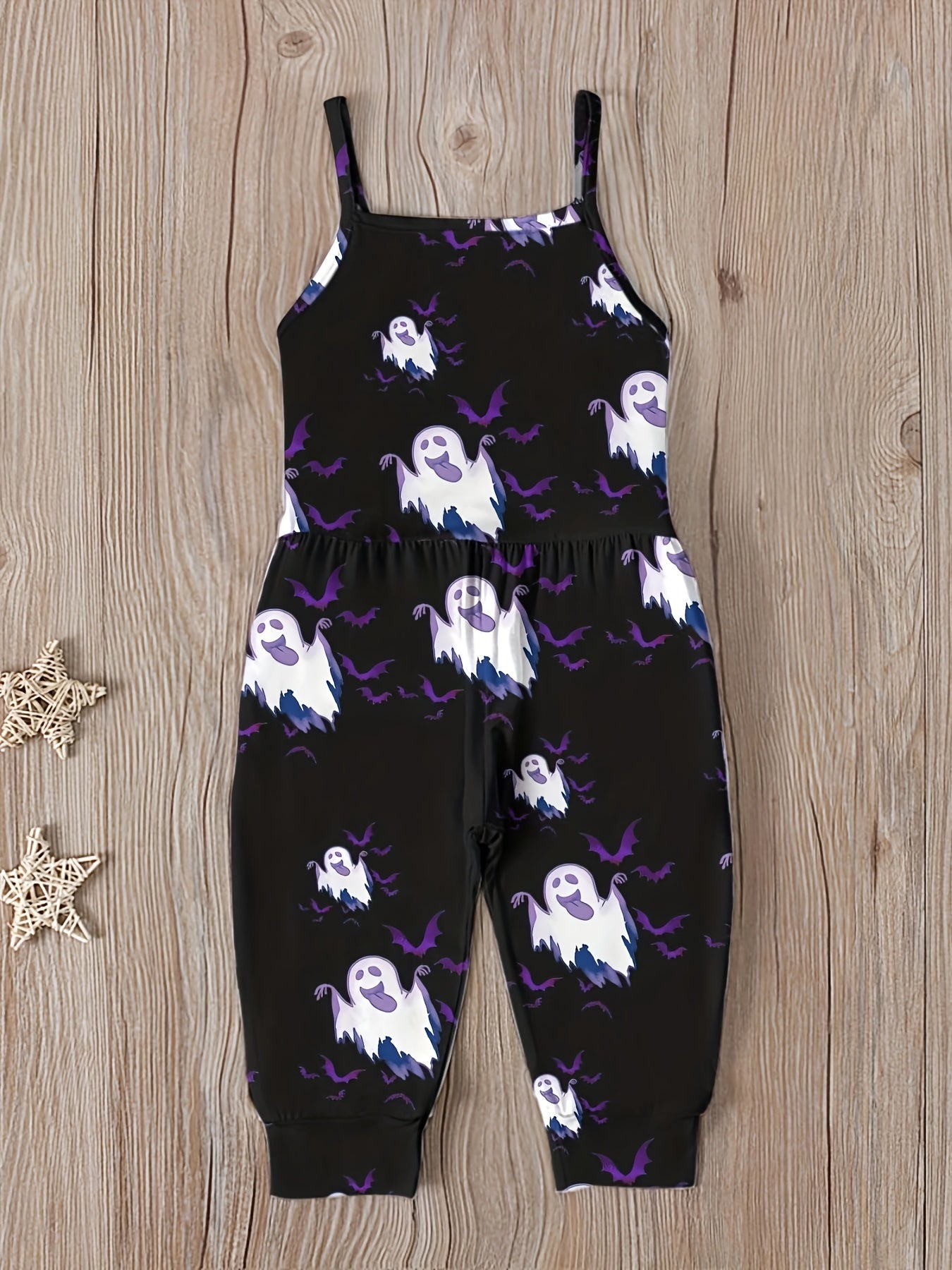 Toddler Girls Witch Hat Prints Halloween Cami Jumpsuit Romper