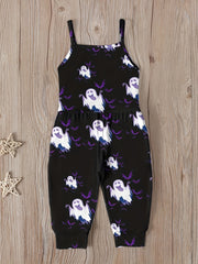 Toddler Girls Witch Hat Prints Halloween Cami Jumpsuit Romper
