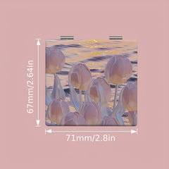 Tulip Pattern Compact Pocket Mirror Ideal for Traveling and Home Use