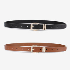 Golden Square Rhinestone Buckle PU Leather Plain Belt for Girls