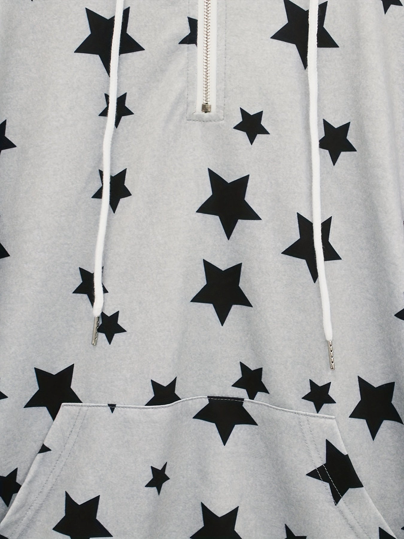 Star Print Kangaroo Pocket Zip Hoodie Drawstring Hoodies Sweatshirt