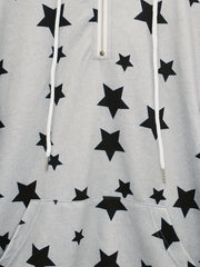 Star Print Kangaroo Pocket Zip Hoodie Drawstring Hoodies Sweatshirt