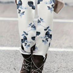 Boho Leggings Women's Plus Floral Print Elastic High Rise Leggings