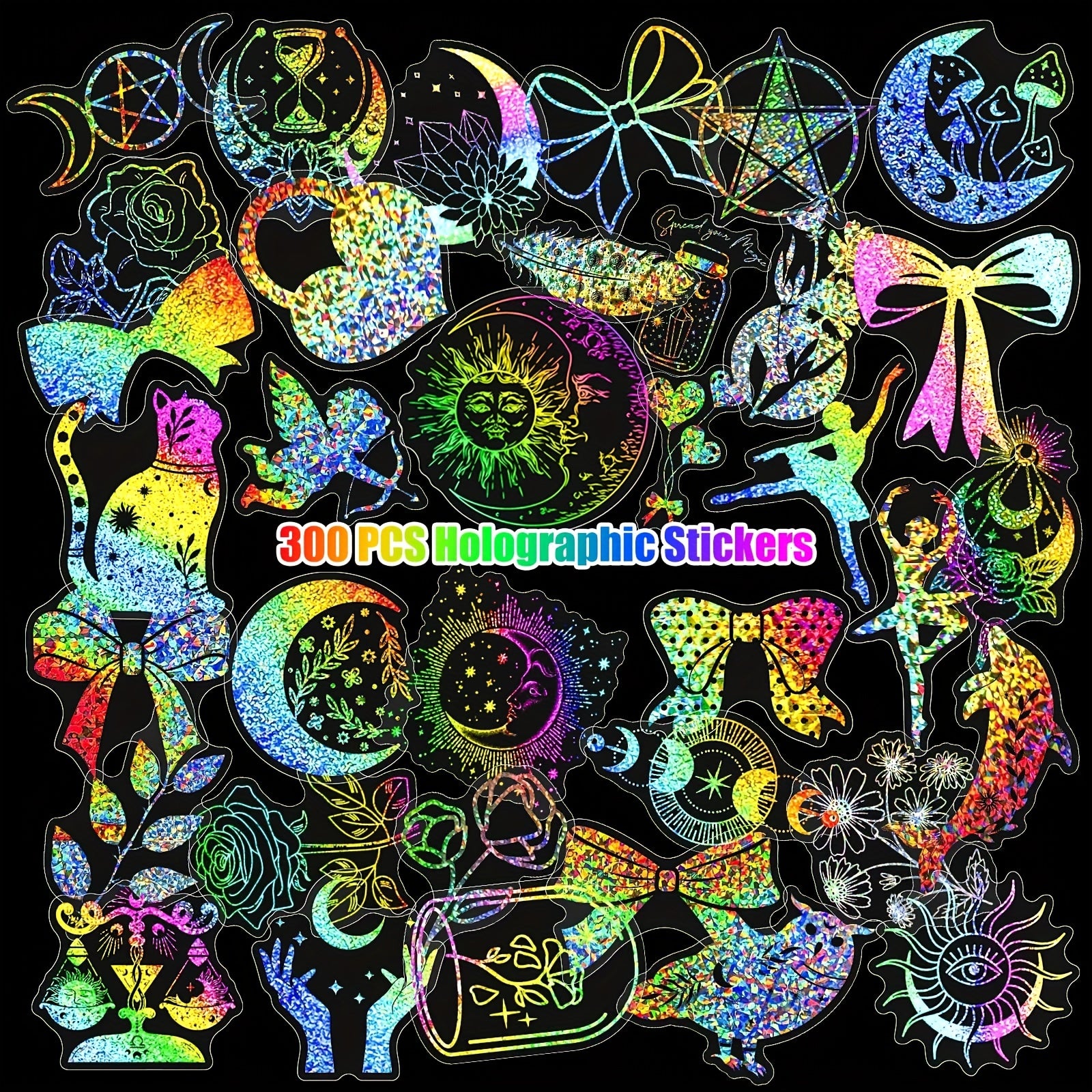 300pcs Holographic Butterfly Stickers for DIY Scrapbook Journal