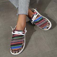 Leopard Print Canvas Lace Up Low Top Slip On Sneakers
