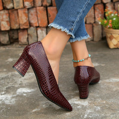 Women's Snakeskin Chunky Heel Point Toe Pumps