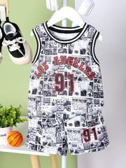 Boys Letter Print Vest & Sports Shorts LA Basketball Suit