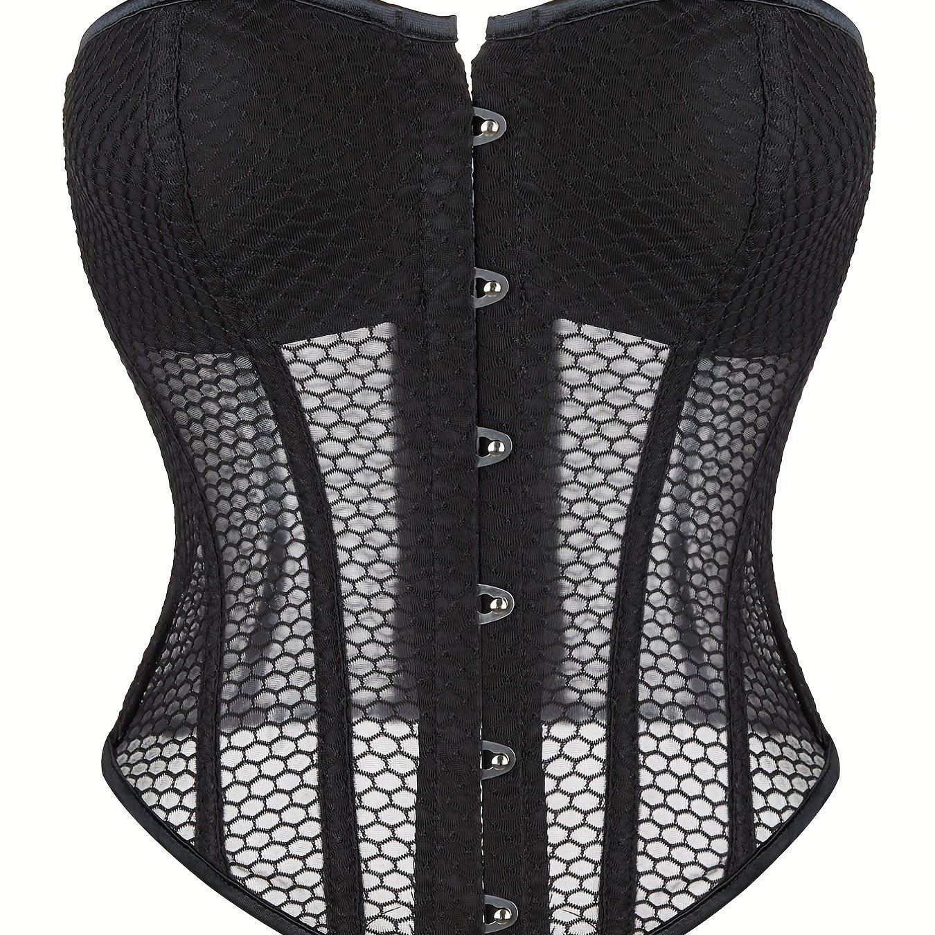 Mesh Strapless Corset Bustier Body Shaper Lace Up Lingerie