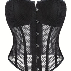 Mesh Strapless Corset Bustier Body Shaper Lace Up Lingerie