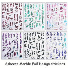 6 Sheets Marble Nail Stickers - Foil Nail Art Decals for DIY Manicure
