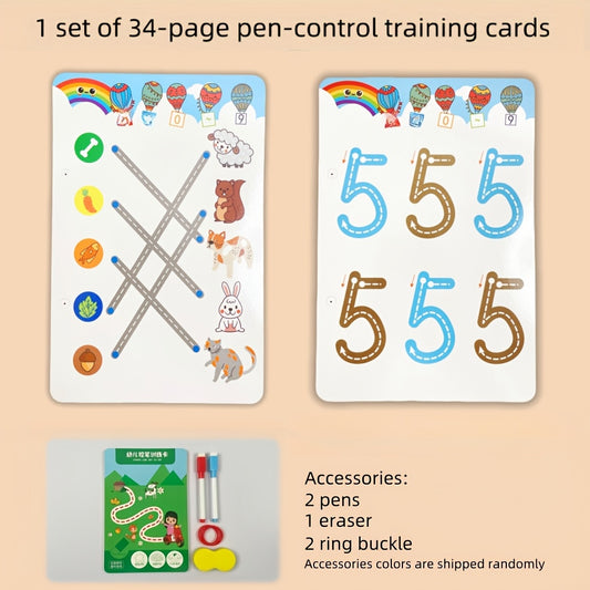 34 Page Control Pen Exercise Book Set for Kids, Erasable Pens